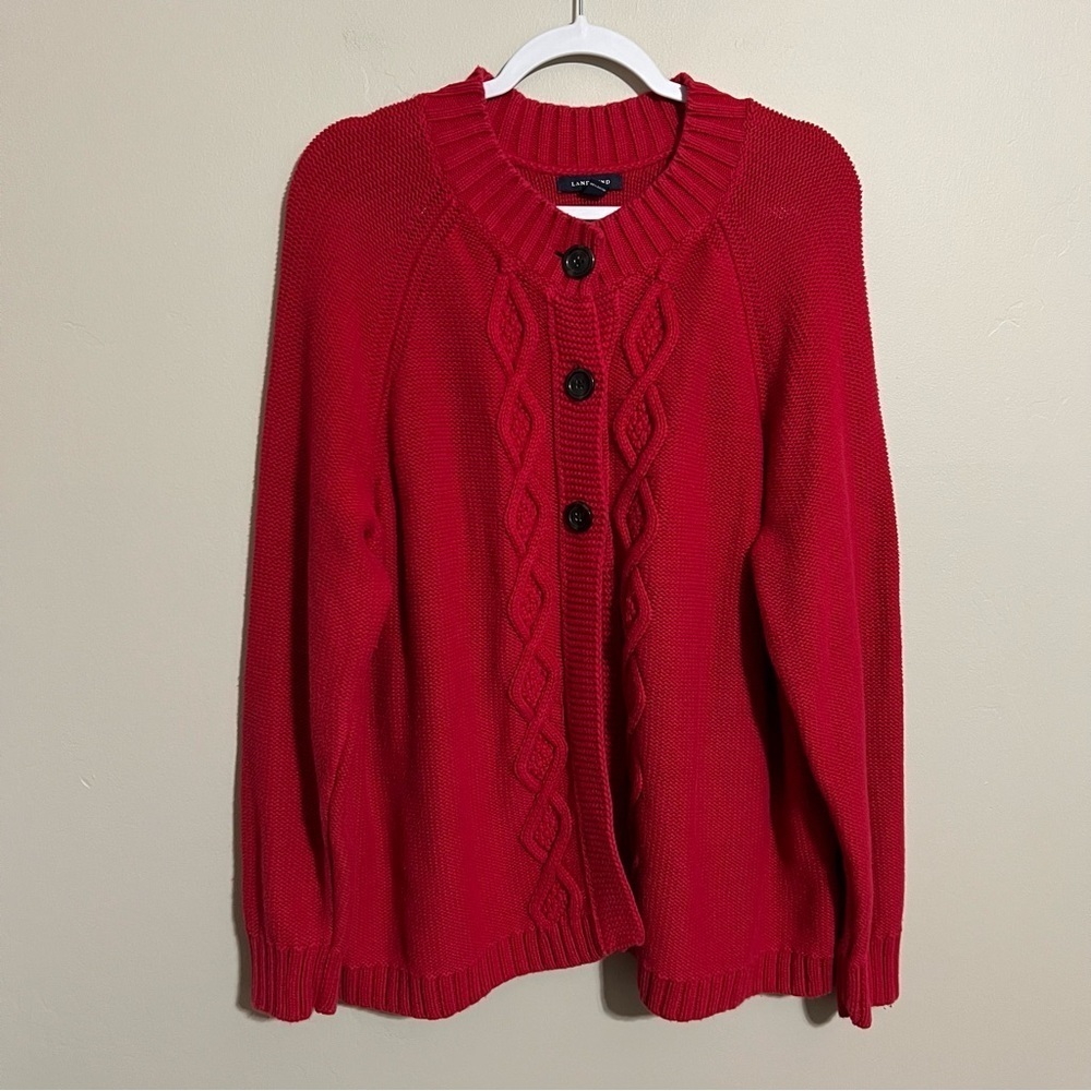 Lands’ End Red Heavy Knit Cotton Cardigan Sweater size 2X